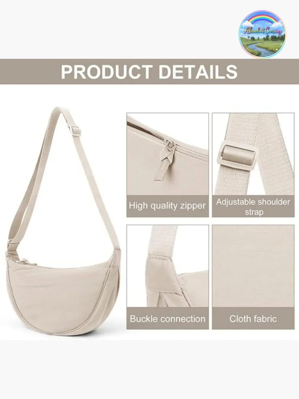 Nylon Hobo Crescent Crossbody Bag, Dumpling Moon Shoulder Bag